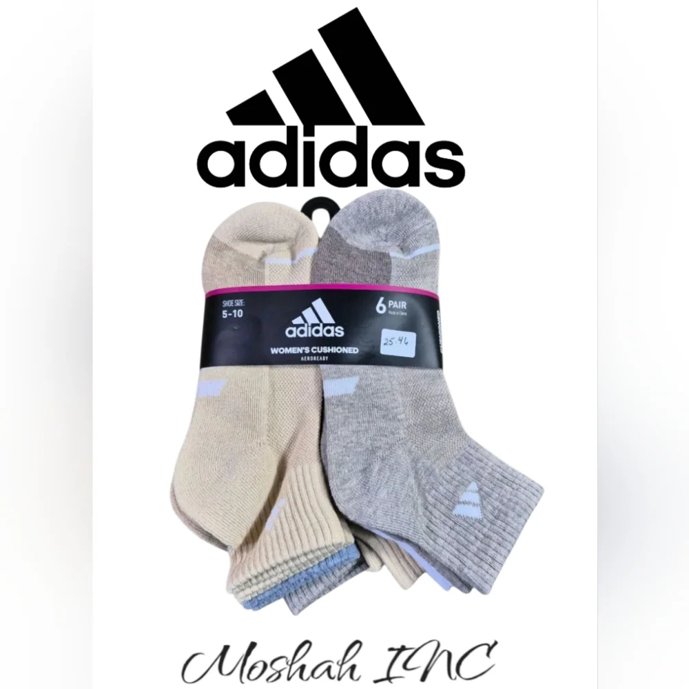 ADIDAS Womens Socks 1/4 Crew Aeroready Cushioned 6 Pair Shoe Size 5-10 - Picture 1 of 4